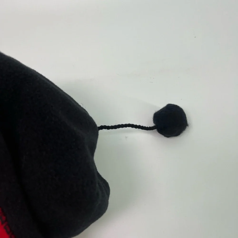 Vintage Digme Black Red Daisy Beanie Hat with Pom Tassel Ponytail Hole Velcro
